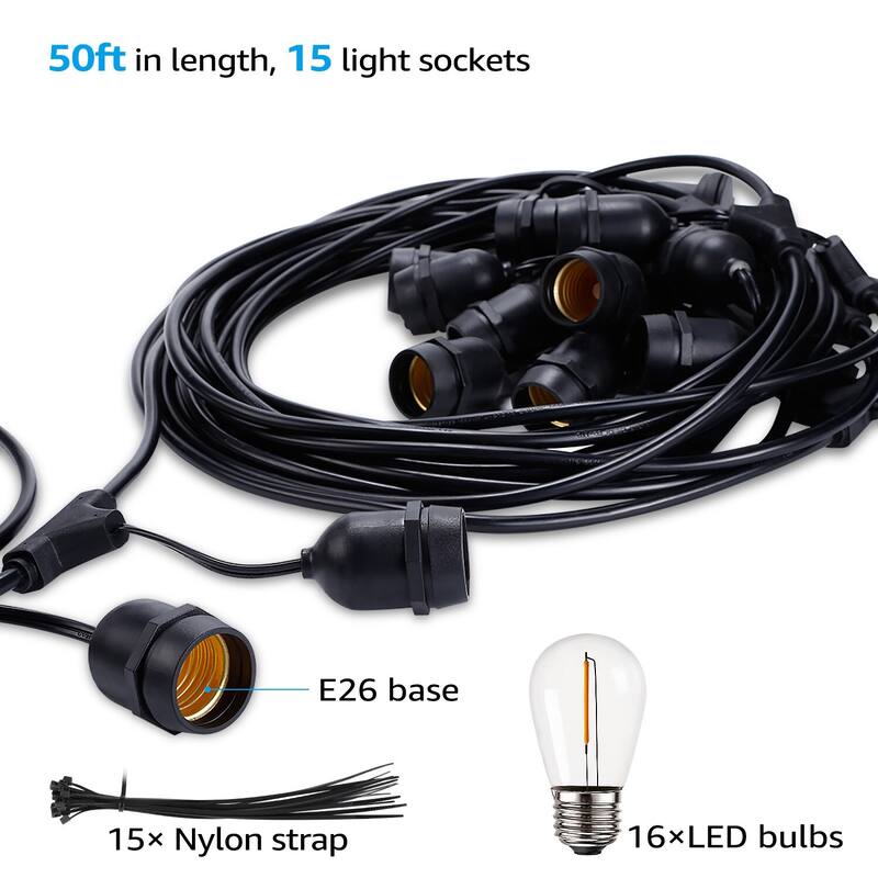 50ft Outdoor String Lights, Vintage Bulb Hanging Light, Bulbs Included