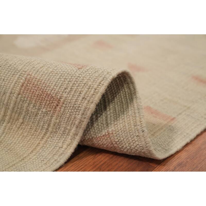 Hand Woven Oriental 100% Wool Carpet Southwestern Tribal Beige & Ivories Kilim Area Rug - 9' 8'' X 6' 7''