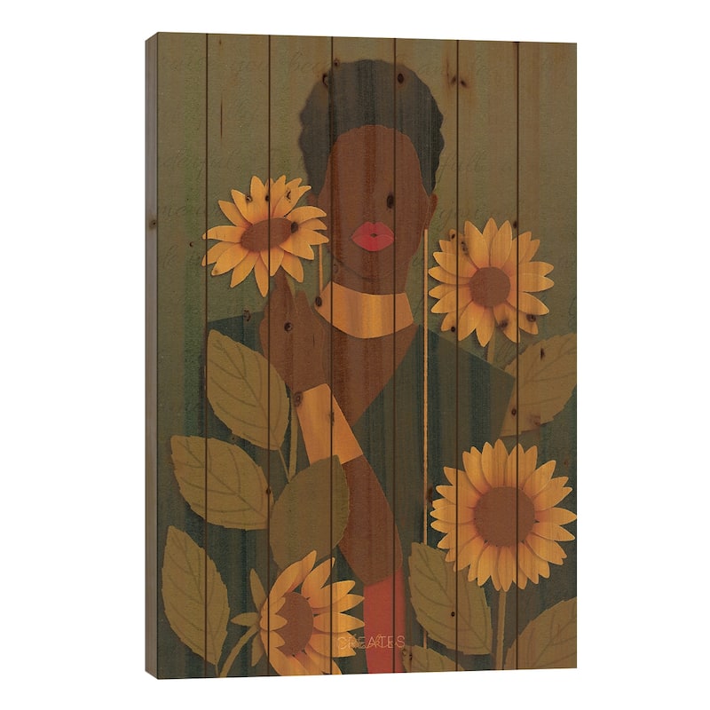 Sunflowers Print On Wood by Taku Creates - Multi-Color - 40x26x1.5