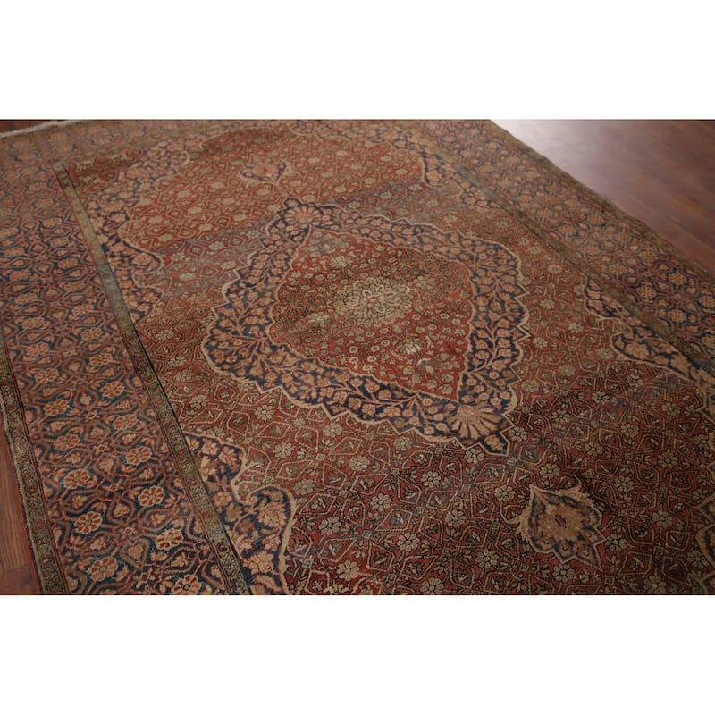 Pre-1900 Antique Kashan Mohtasham Persian Rug Handmade Wool Carpet - 4'4" x 6'5"