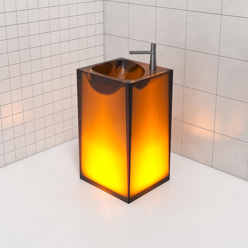 Vanity Art 33.5" Height Stone Resin Pedestal Freestanding Bathroom Sink Hand Wash Basin - 19.69" L x 17.72" W x 33.46" H