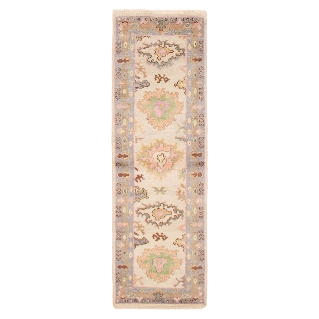 ECARPETGALLERY Hand-knotted Modern Oushak Ivory Wool Rug - 2'5 x 7'10