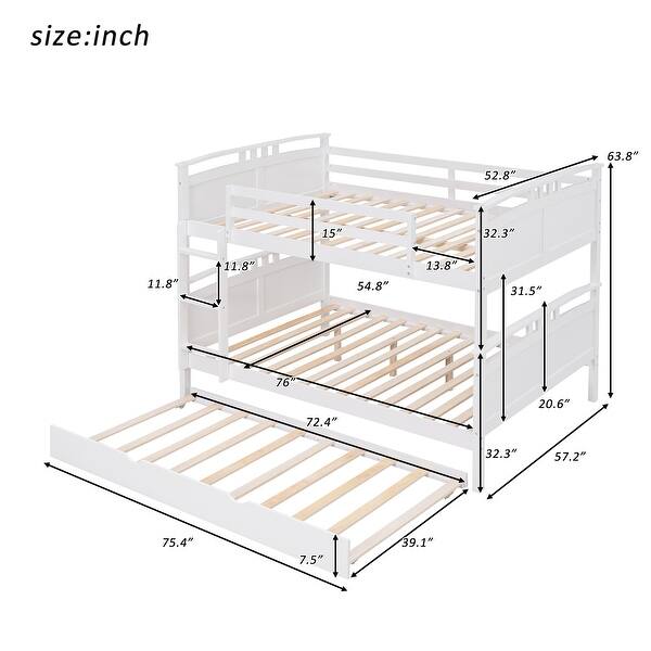 Full Over Full Bunk Bed with Twin Size Trundle Separable Bunk Bed, Equipped with Safety Guardrails