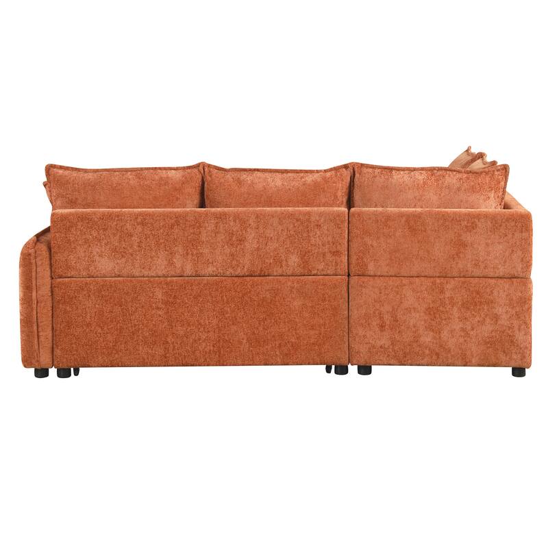82.67" Chenille L-Shape Sectional Convertible Sofa Bed with Storage Ottoman, USB Ports and Power Sockets