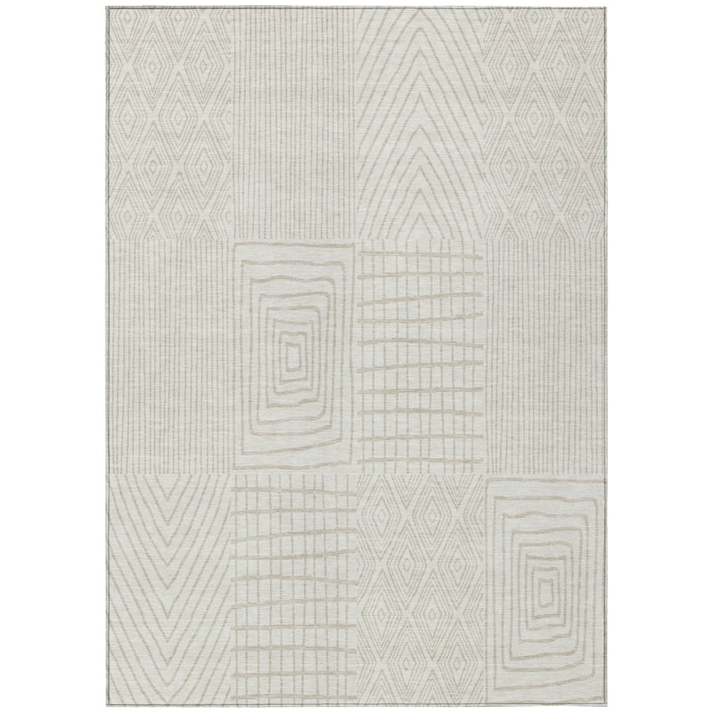 Machine Washable Indoor/ Outdoor Geo Patchwork Chantille Rug