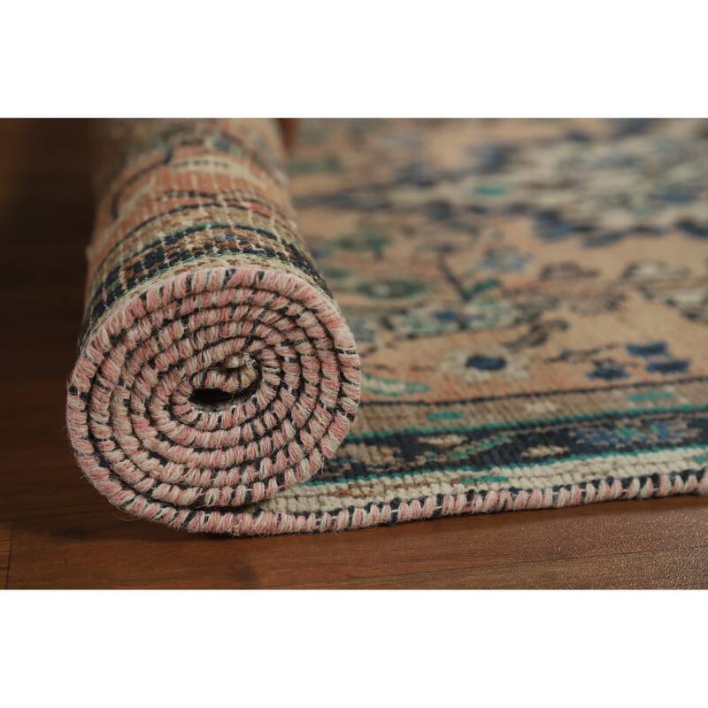 Hand Knotted Oriental 100% Wool Carpet Traditional Geometric Peach Hamedan Runner Rug - 10' 2'' X 3' 4''