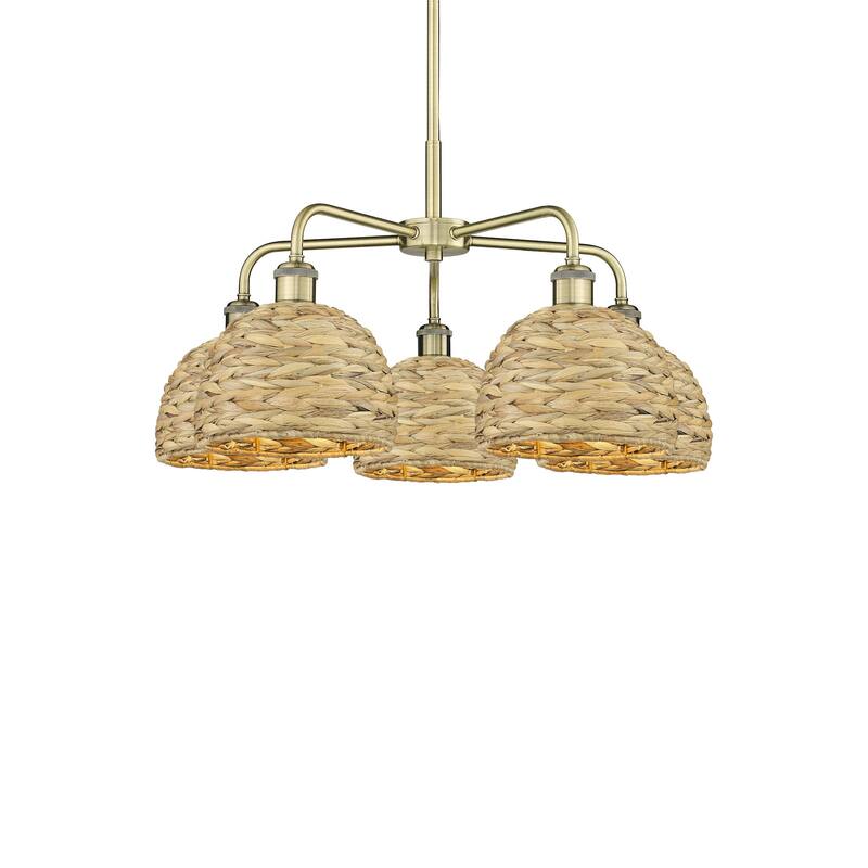 Innovations Lighting 516-5CR-15-27 Woven Rattan Chandelier Woven - Antique Brass / Natural