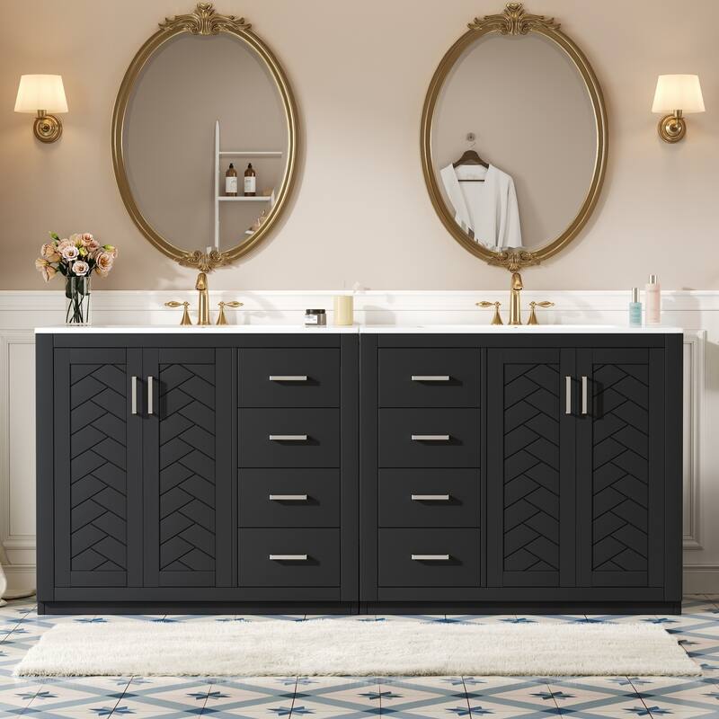 72'' Freestanding Bathroom Vanity with Integrated White Ceramic Sink - 72'' x 18.3'' x 33.7'' - Black