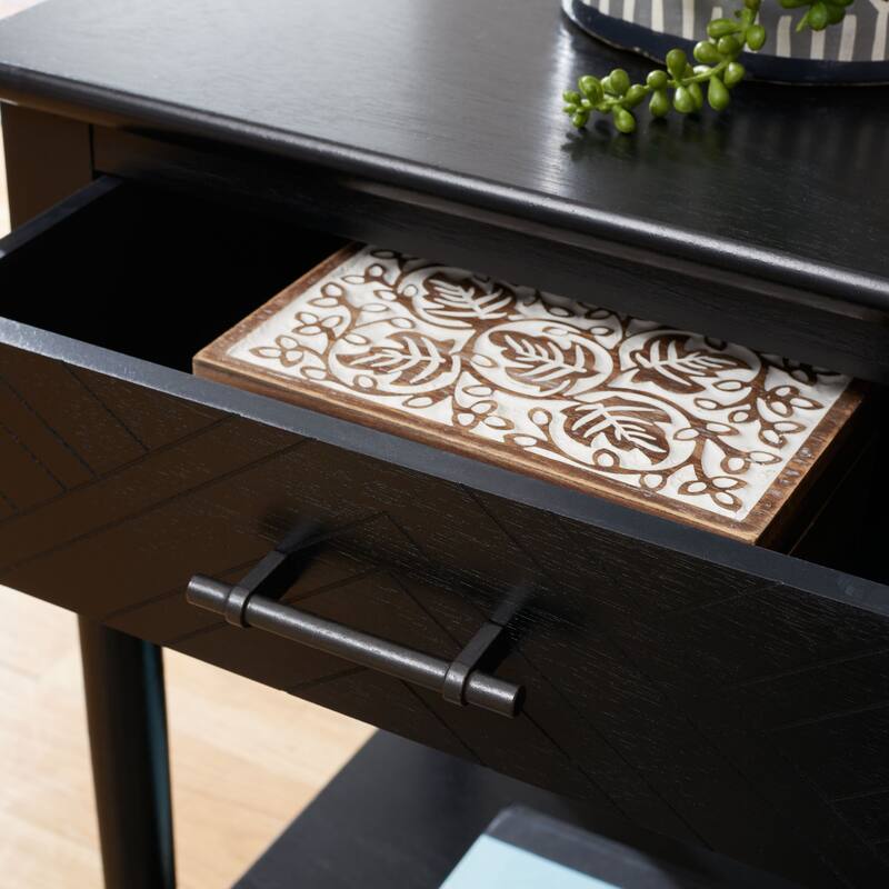 SAFAVIEH Eilish 1-Drawer 1-Shelf Accent Table - 19" W x 15.8" L x 26" H - 19Wx16Dx26H - Black