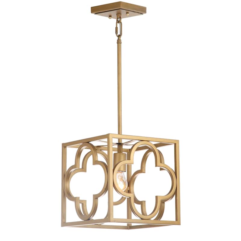 SAFAVIEH Lighting Eirini Gold Quatrefoil Trellis Adjustable Pendant - 10" W x 10" D x 14-50" H - 10Wx10Dx50H