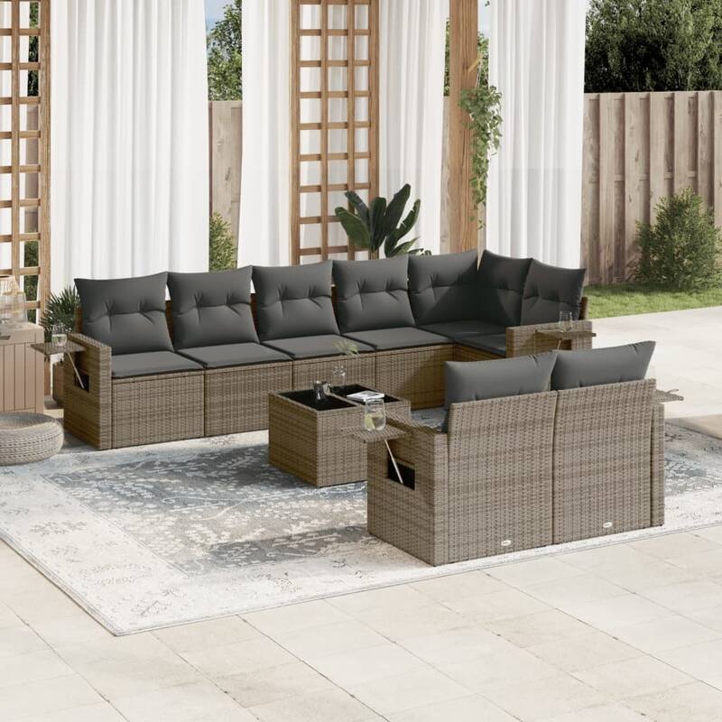 vidaXL Patio Sofa Set with Cushions Outdoor Conversation Furniture Poly Rattan - Grey With table