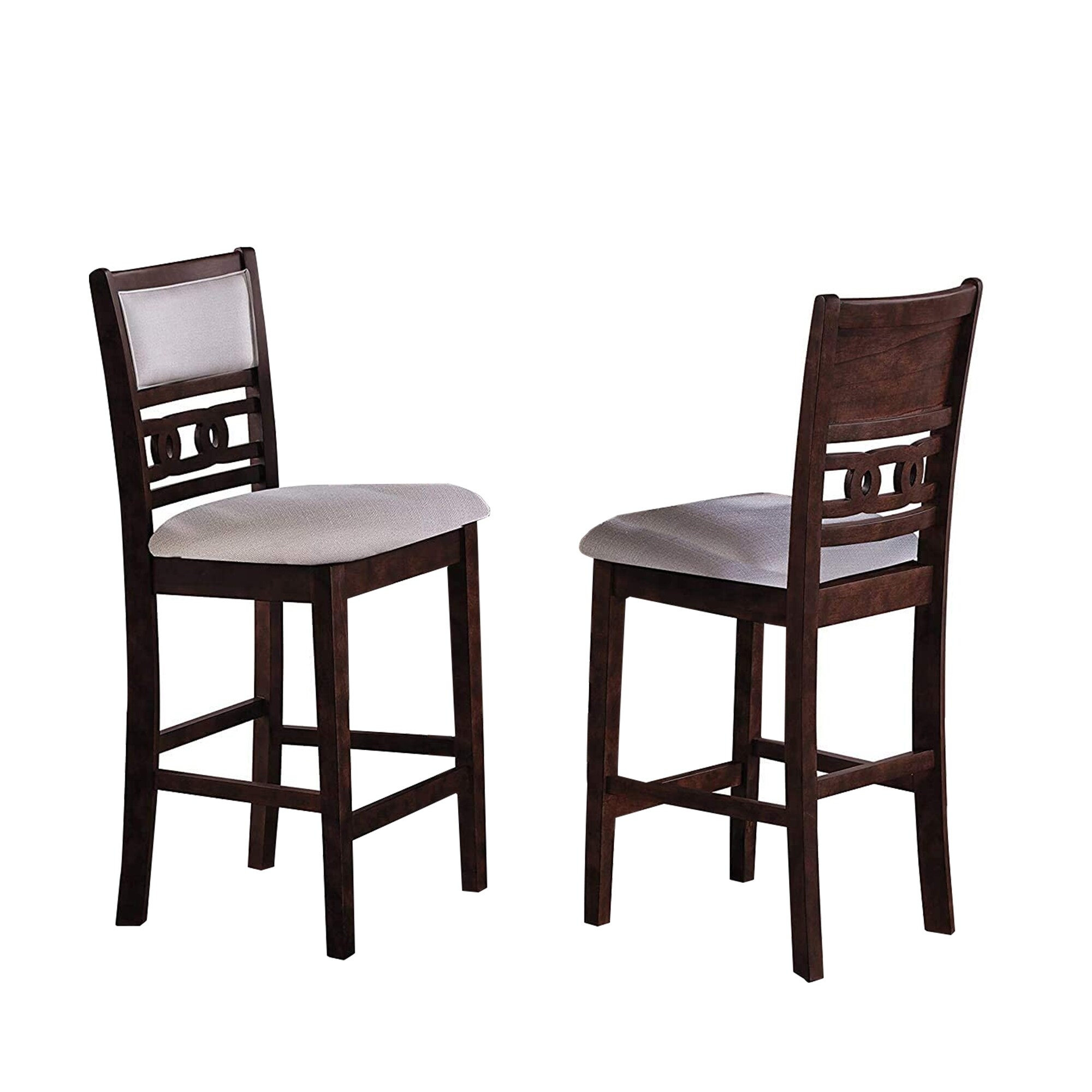 Fabric Counter Chair With Curved Lattice Back Set Of 2 Brown And Beige On Sale Overstock 32272782