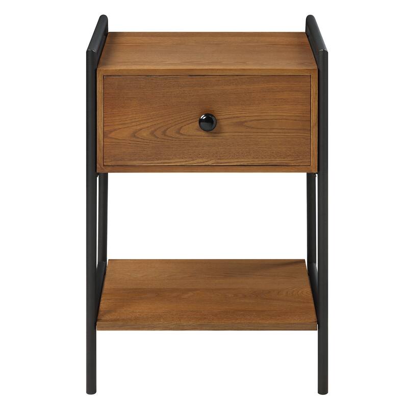 Azalea Park Wood and Metal Side Table with Drawer and Shelf - 17.52 W x 15.75 D x 25.59 H