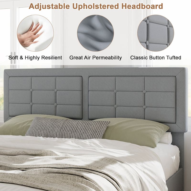 Javlergo Modern Upholstered Platform Bed Frame with Height Adjustable Tufted Headboard