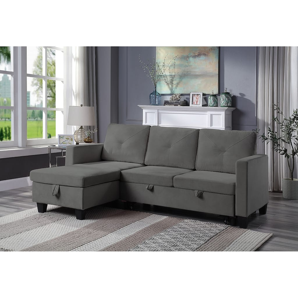 Velvet Reversible Sleeper Sectional Sofa