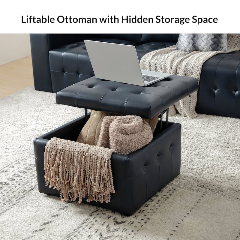 Aurora Genuine Leather Ottoman with Tufted Design by HULALA HOME