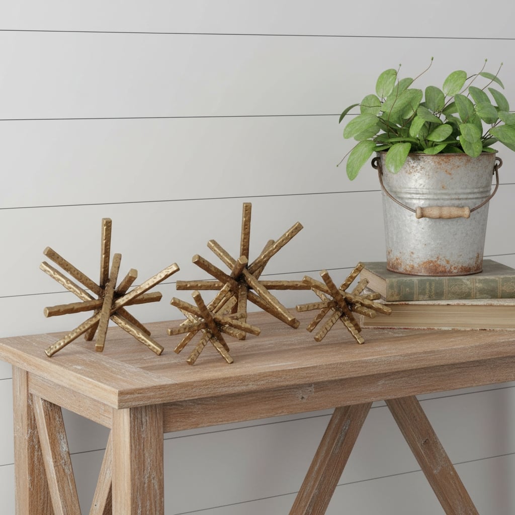 HomeRoots Set of Four Gold Iron Modern Abstract Tabletop Sculptures - 7.50 in. x 6.50 in. x 8.00 in.