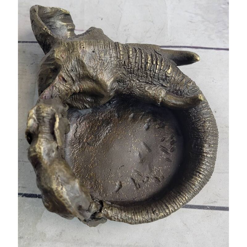 Bronze Metal Imitative Elephant Ashtray Dish Original Handmade Art By Milo