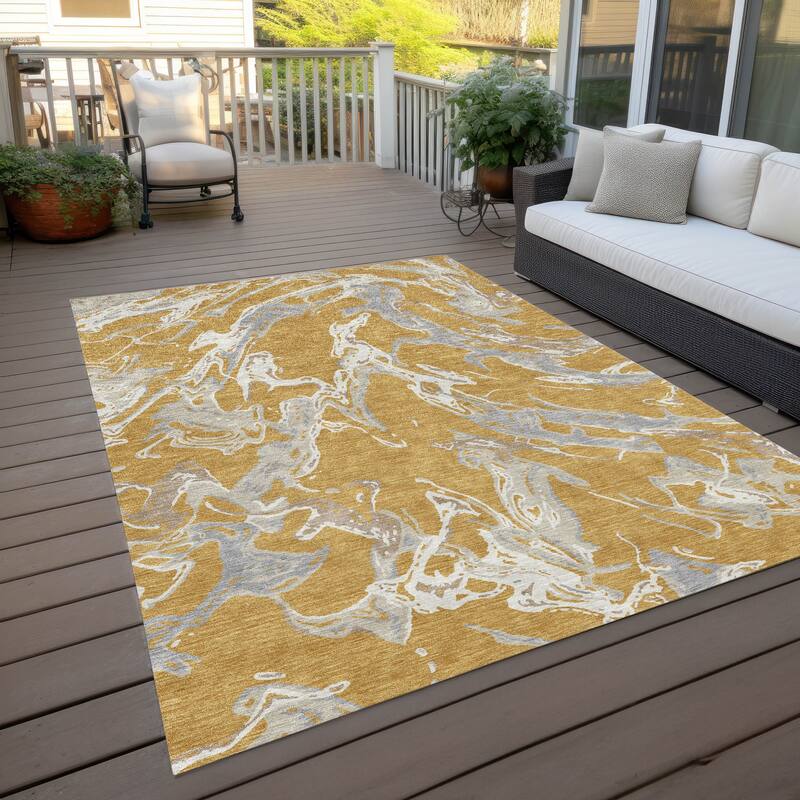 Machine Washable Indoor/ Outdoor Modern Wave Chantille Rug