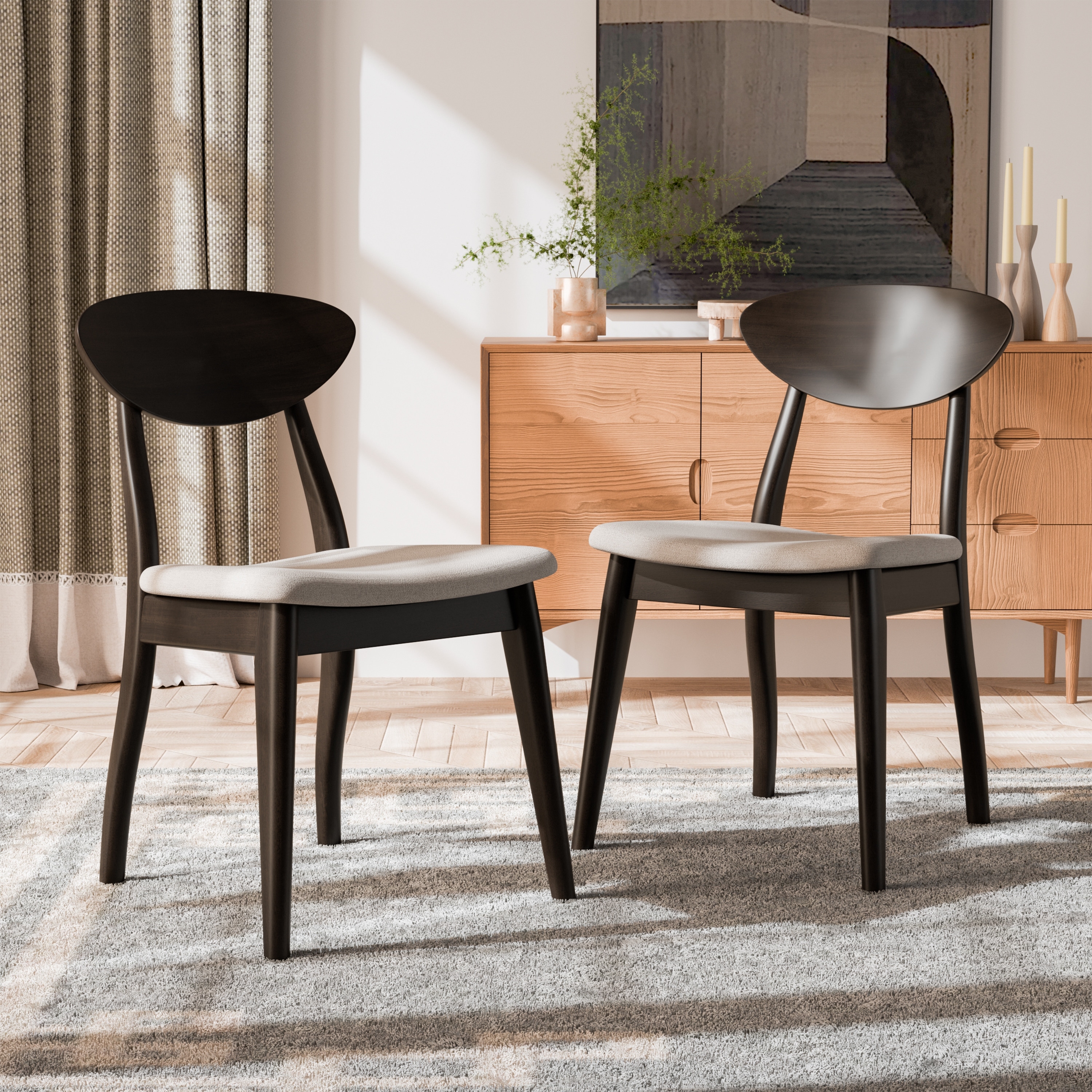 Furniture of America Abigail VI Mid-century Modern Black Handcrafted Solid Wood Dining Chairs (Set of 2)