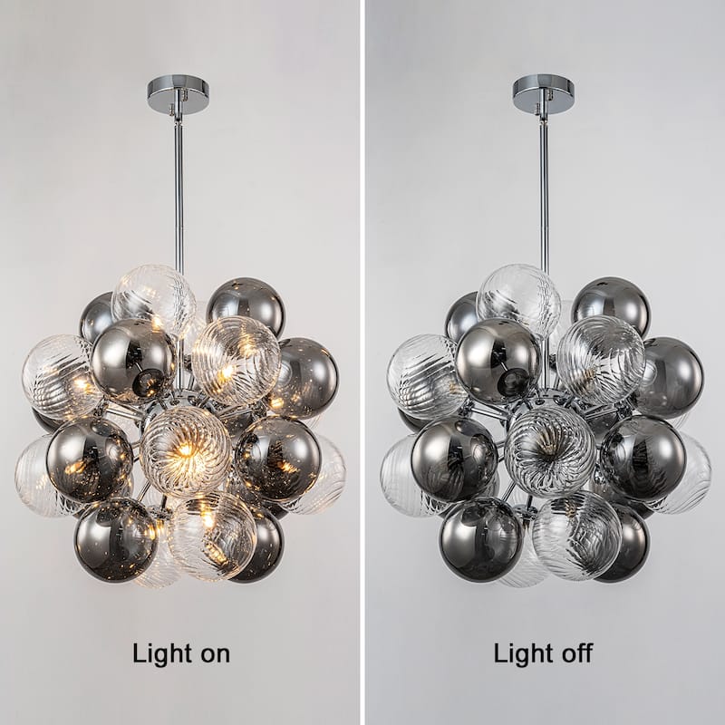 12-Light Modern Globe Glass Kitchen Island Pendant Sputnik Chandelier with Black Smoke Glass Globe - W24"