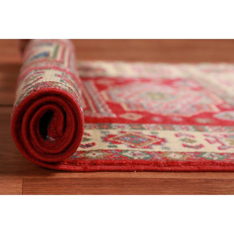 Traditional Red Kazak Oriental Foyer Rug Hand-Knotted Wool Carpet - 2'0"x 3'0" - 2'0"x 3'0" - Red