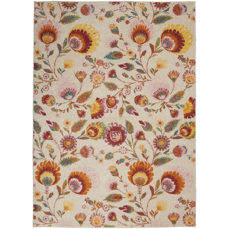 Power Loomed Floral Traditional Low Pile Area Rug - 87' X '63' X '0.25