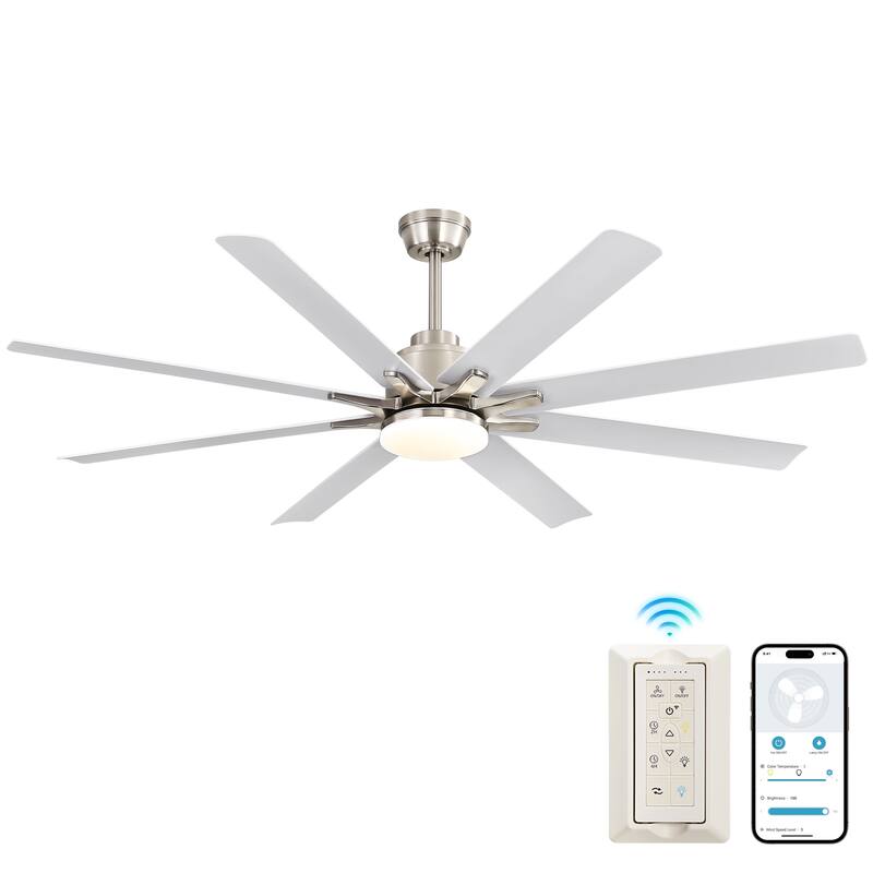 52" Reversible DC Motor Ceiling Fan with Remote/APP Control Dimmable 3-color Temperature, 8 ABS Blades Ceiling Fan Chandelier