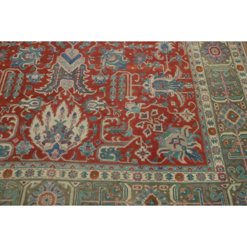 Hand Knotted Oriental 100% Wool Carpet Traditional Floral Red Tabriz Area Rug - 9' 8'' X 6' 6''