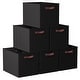 preview thumbnail 35 of 64, Foldable Collapsible Storage Box Bins Linen Fabric Shelf Basket Cube Organizer with Leather Handles - Set of 6 13" x 15" x 13" - Black