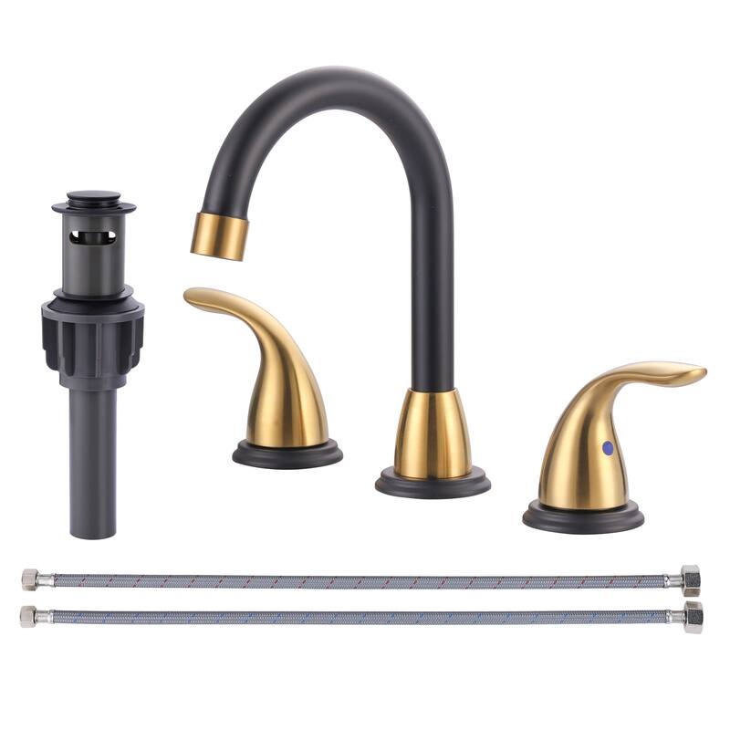 WOWOW 8 in. Widespread Double Handle Bathroom Faucet - Gold and Black