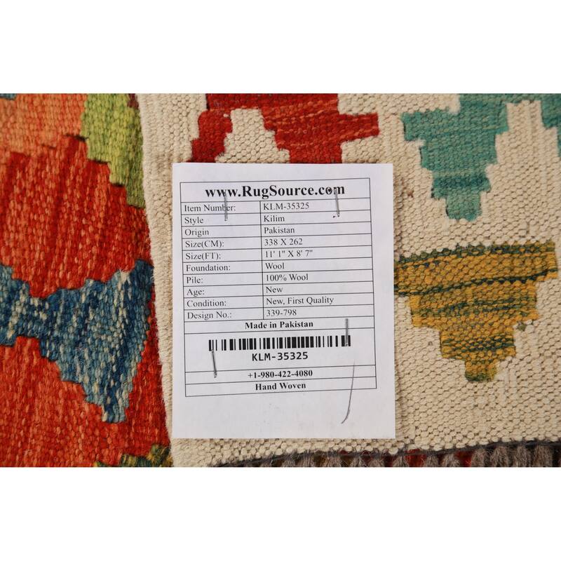 Colorful Kilim Oriental Area Rug Hand-Woven Wool Carpet - 8'7"x 11'1"