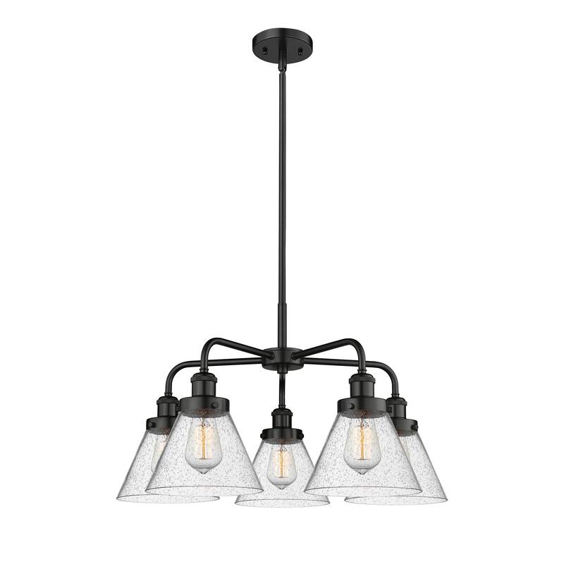 Innovations Lighting Cone - 5 Light 26" Stem Hung Chandelier - Seedy/Matte Black