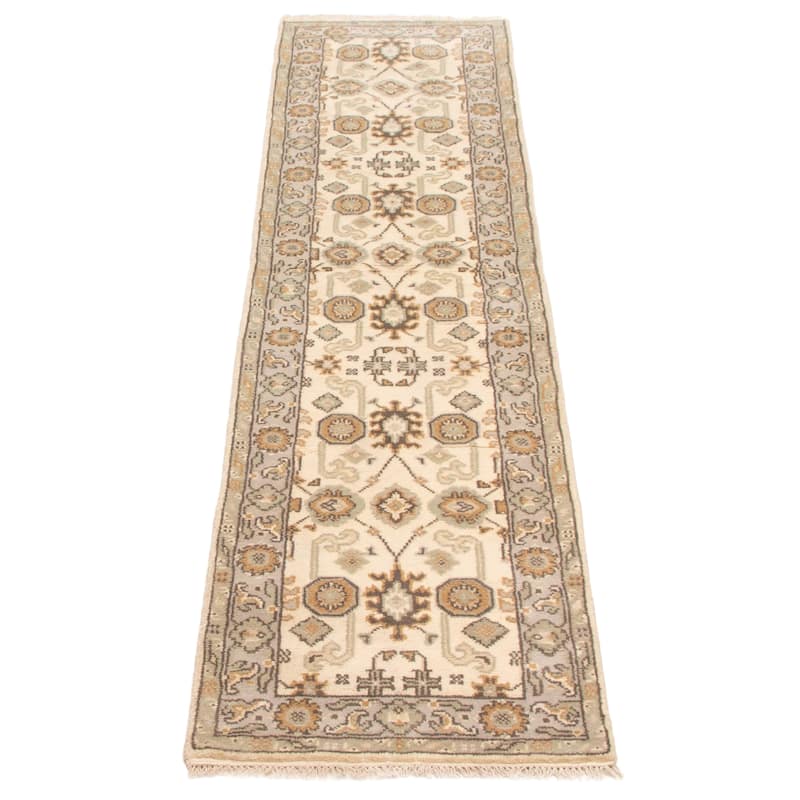 ECARPETGALLERY Hand-knotted Royal Oushak Cream Wool Rug - 2'6 x 10'2