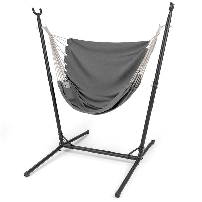 Heavy Duty Swing Chair Hammock Chair w/ H-Shaped & Side Pocket - Grey