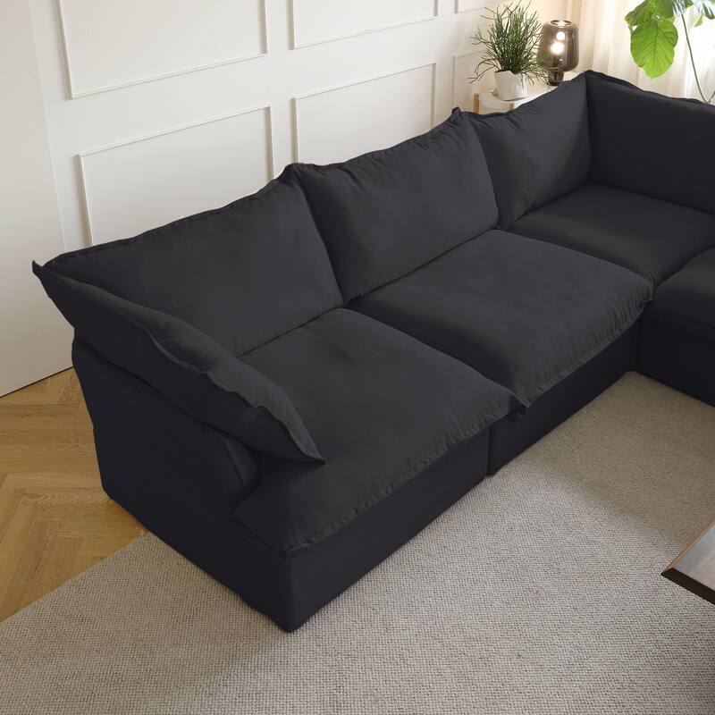 163" Wide Velvet Reversible Modular Sectional with Ottoman