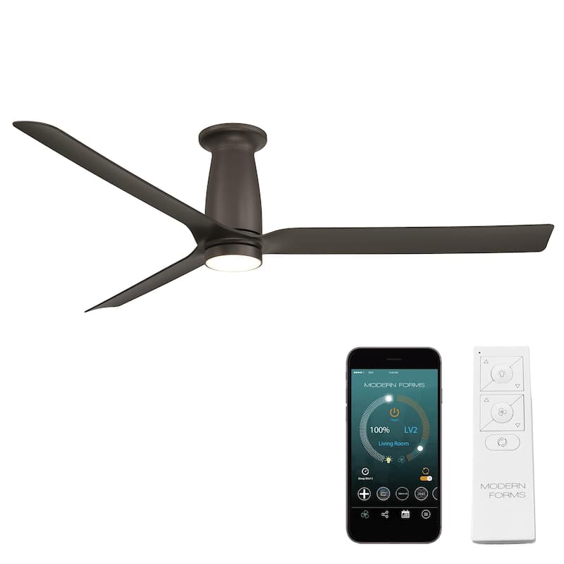 Smooth Indoor or Outdoor 3-Blade 52in Smart Flush Mount Ceiling Fan