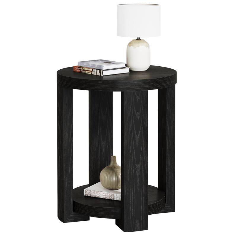 Round End,Side Table with Lower Shelf, Bedside Accent Furniture
