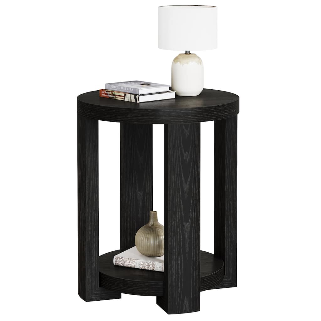 Round End Side Table, Small Bedside Accent Furniture for Living Room