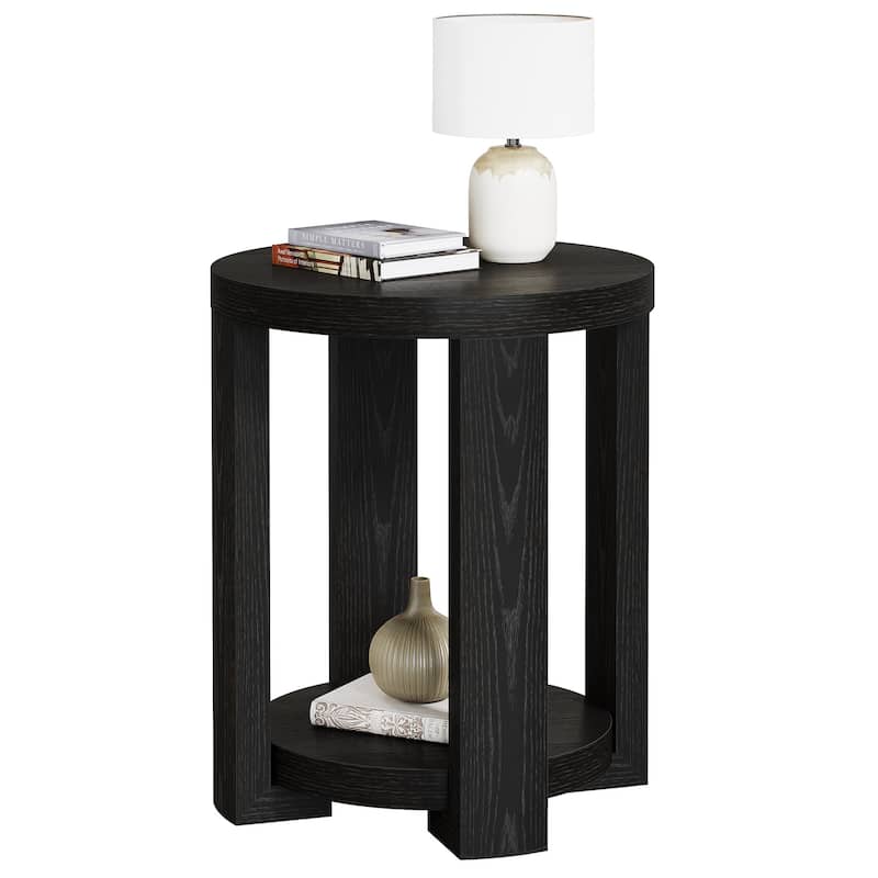 Side Table, 2-Tier Round End Table, Small Bedside Accent Furniture for Living Room, Bedroom