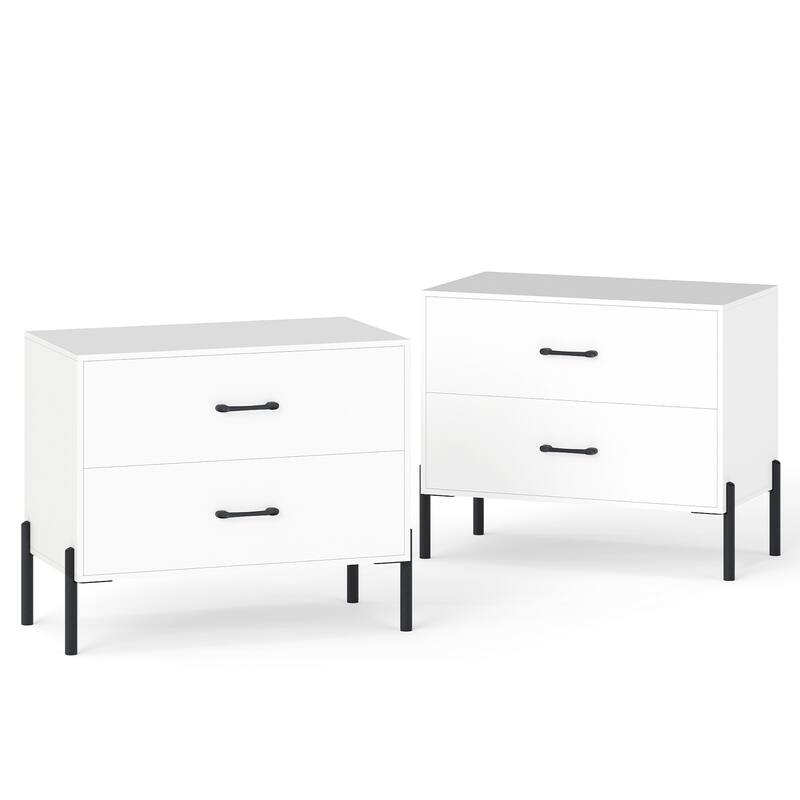 Gymax 2PCS 2-Drawer Dresser w/Metal Legs Handles Drawers Anti-Tipping
