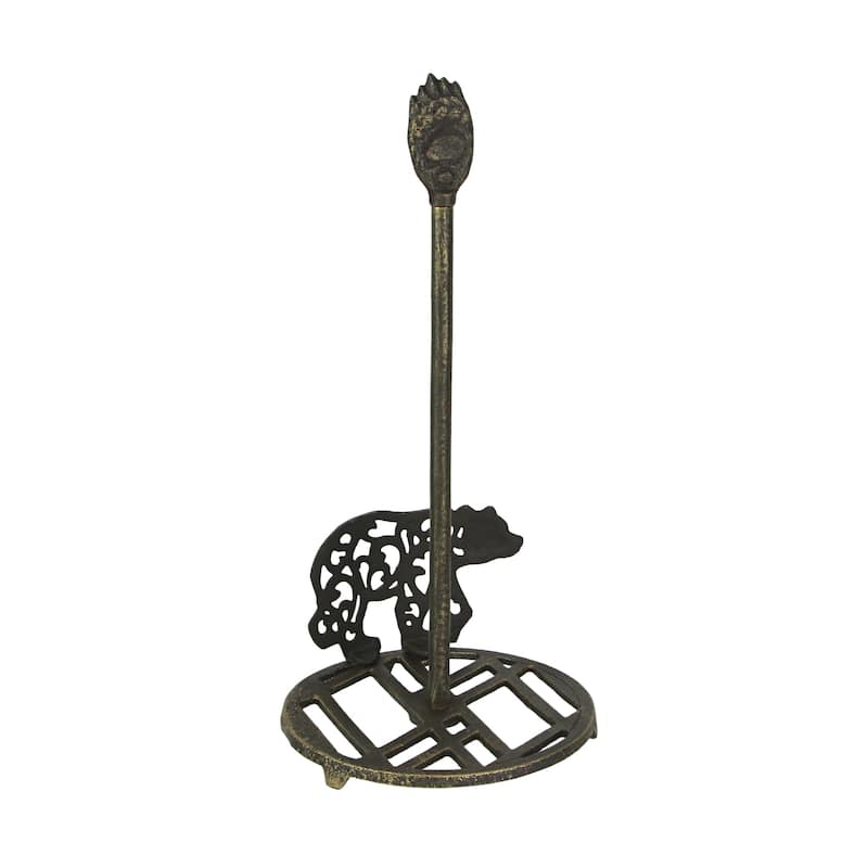 Zeckos Cast Iron Bear Countertop Paper Towel Holder Kitchen Decor - 14.5 X 7 X 7 inches
