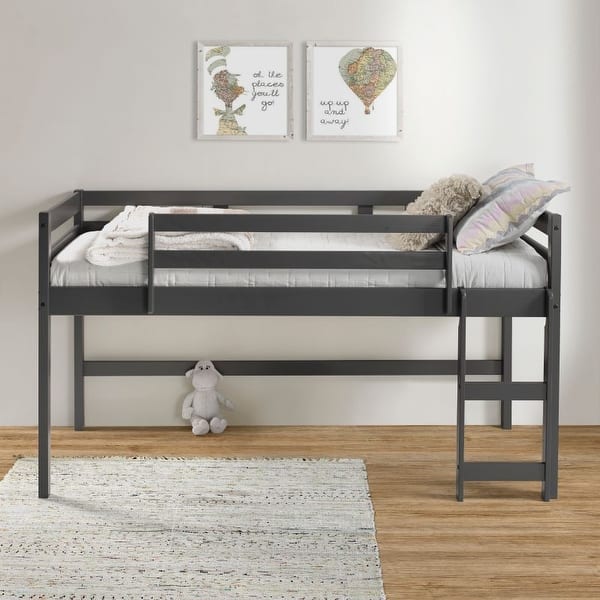 slide 2 of 5, Transitional Style Twin Loft Bed Solid Wood Bed Frame with Guardrails Gray - Twin