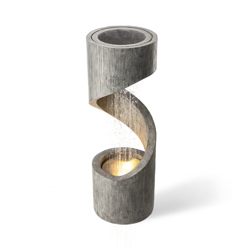 Glitzhome Modern Minimalist Spiral LED Polyresin Outdoor Fountain with Small Planter