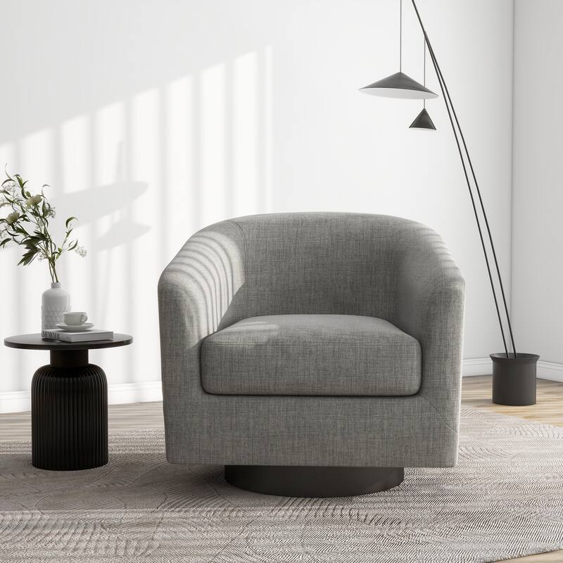 Modern Upholstered Barrel Chair Swivel Accent Chair for Living Room - Linen - Light Grey/Linen
