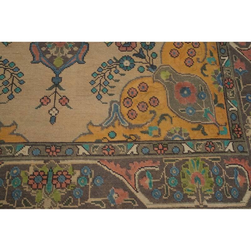 Hand Knotted Oriental 100% Wool Carpet Traditional Floral Brown Tabriz Area Rug - 9' 2'' X 6' 4''