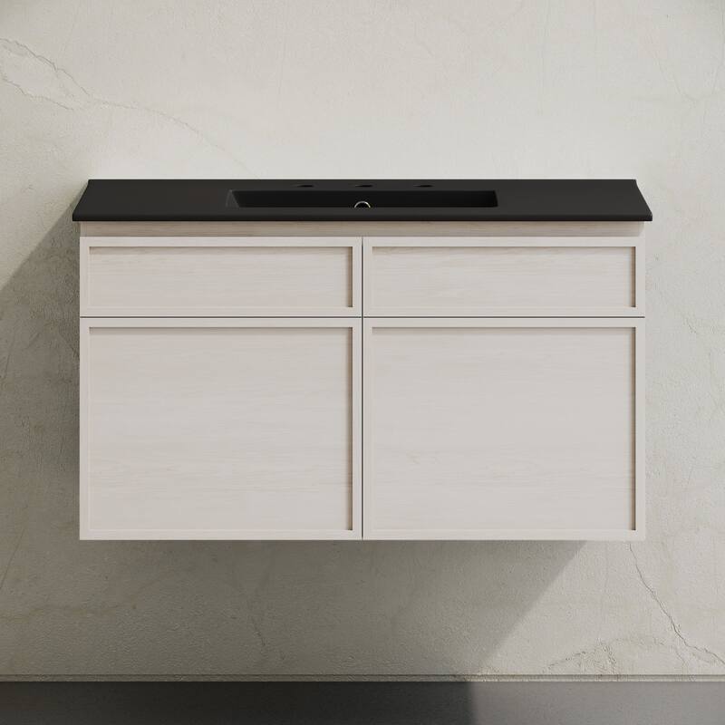 St. Tropez 36" Wall-Mounted Bathroom Vanity In White Oak With Black 3-Hole Widespread Sink Top - 36