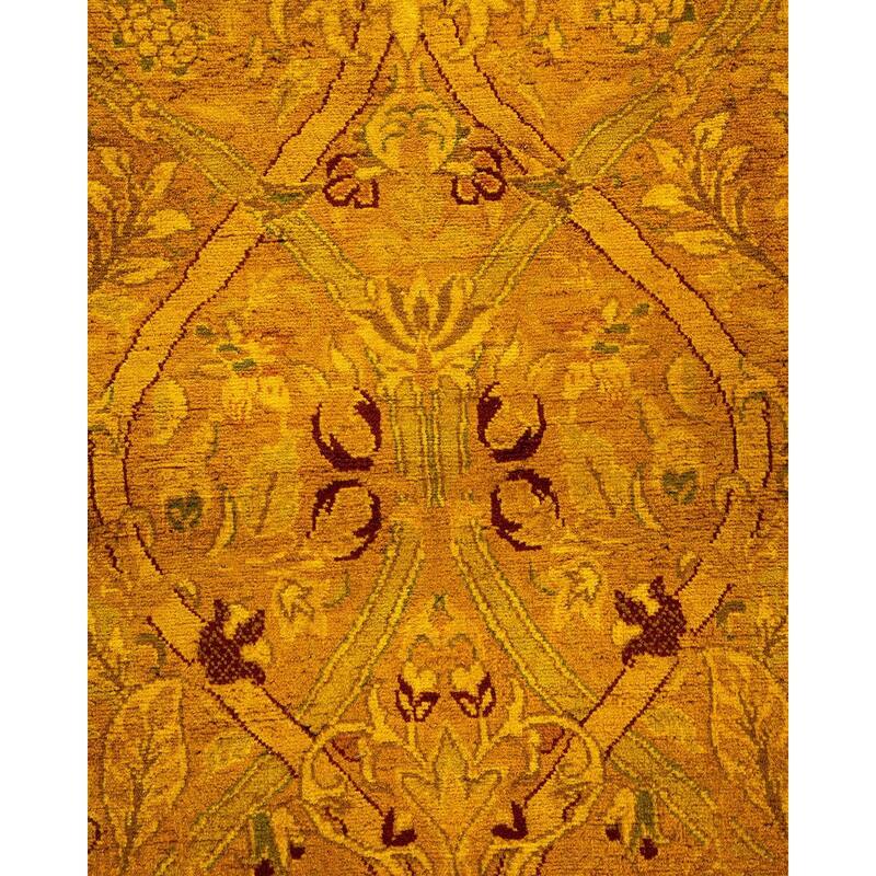 Overton Hand Knotted Wool Vintage Inspired Modern Contemporary Overdyed Yellow Area Rug - 2' 6" x 15' 5"