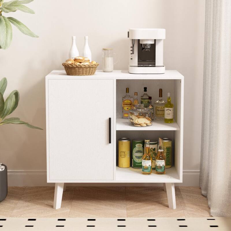 31.50" White Kitchen Storage Cabinet,Sideboard Buffet with Solid Wood Feet