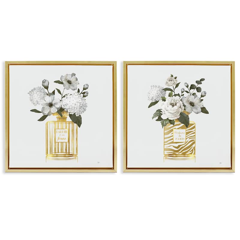 Stupell Glam Detailed Perfume Bouquets Framed Floater Canvas Wall Art Design By Nan (Set of 2) - 25 x 25 - Gold